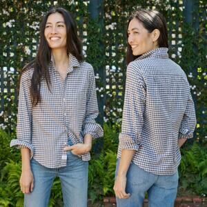 Frank &‎ Eileen Barry Sand and Blue Check Shirt XL